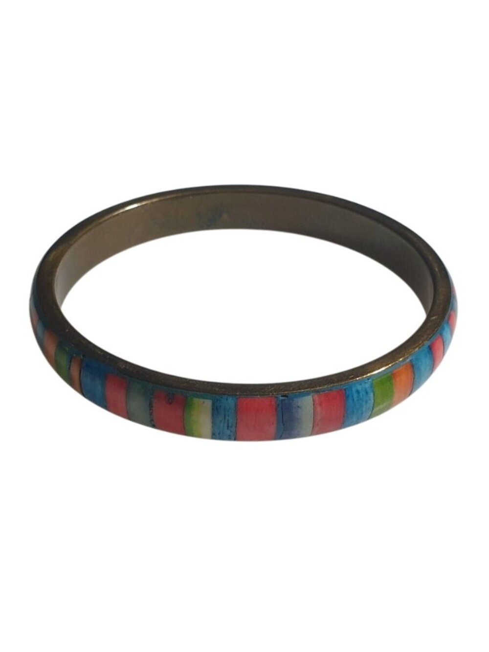 Colorful Striped Enamel Bangle Bracelet Metal Base Handmade Boho Beach Tropical